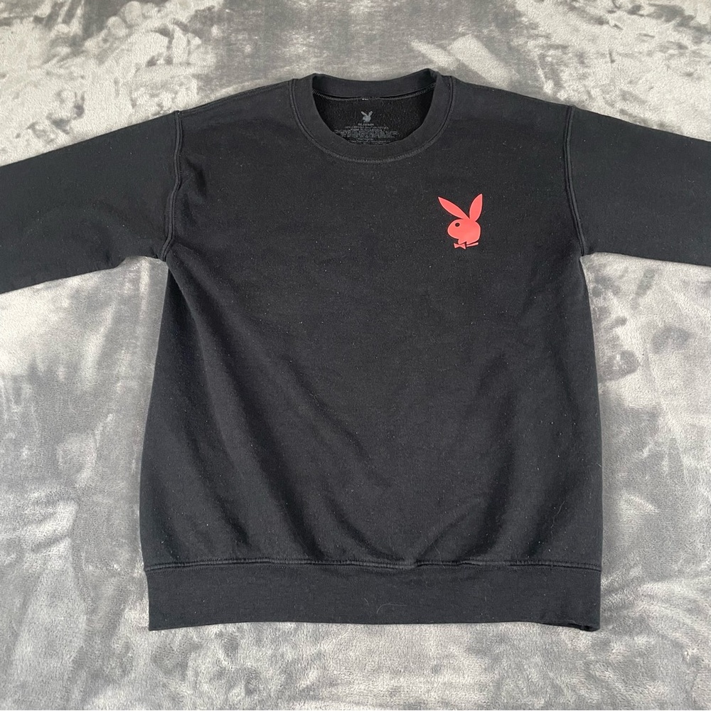 PLAYBOY Women’s Black Crewneck Sweater with Red Logo